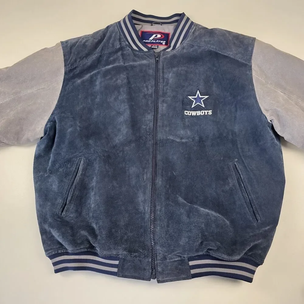 Vintage 90s Dallas Cowboys Pro Player Suede LeatherJacket Men's 2XL Two Tone‎ - Picture 3 of 13
